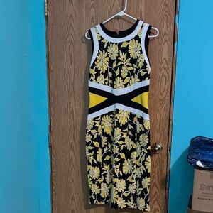 Shelby & Palmer Yellow and Black Floral Midi Dress